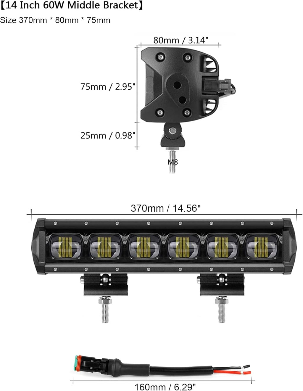 Off Road LED Light Bar 14 Inch 60W Single Row Flood Beam Waterproof P673