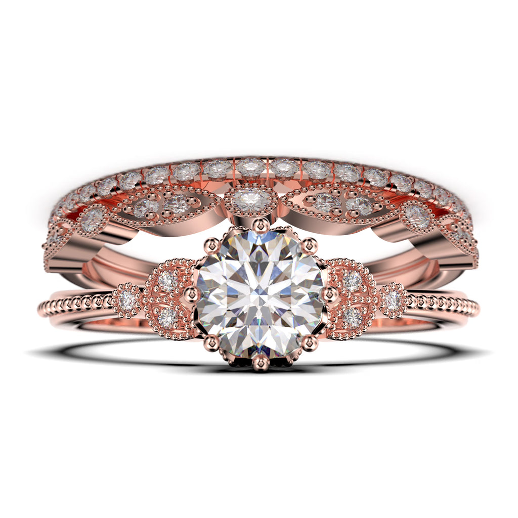 2.25 Carat Round Cut Diamond Moissanite Floral Engagement Ring In 925 Sterling Silver With 18K Rose Gold Plating O2621