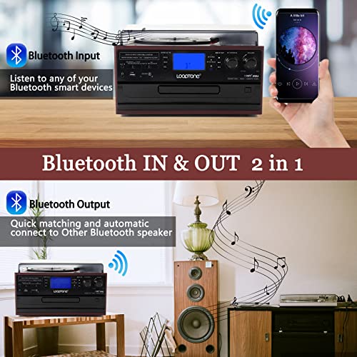 10 in 1 Bluetooth Record Player Turntable with CD Player Cassette AM/FM Radio Built in Speaker M7355