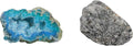 Blue Angel Aura Quartz Geode Stone and Black Rutilated Quartz Raw Crystals F3087
