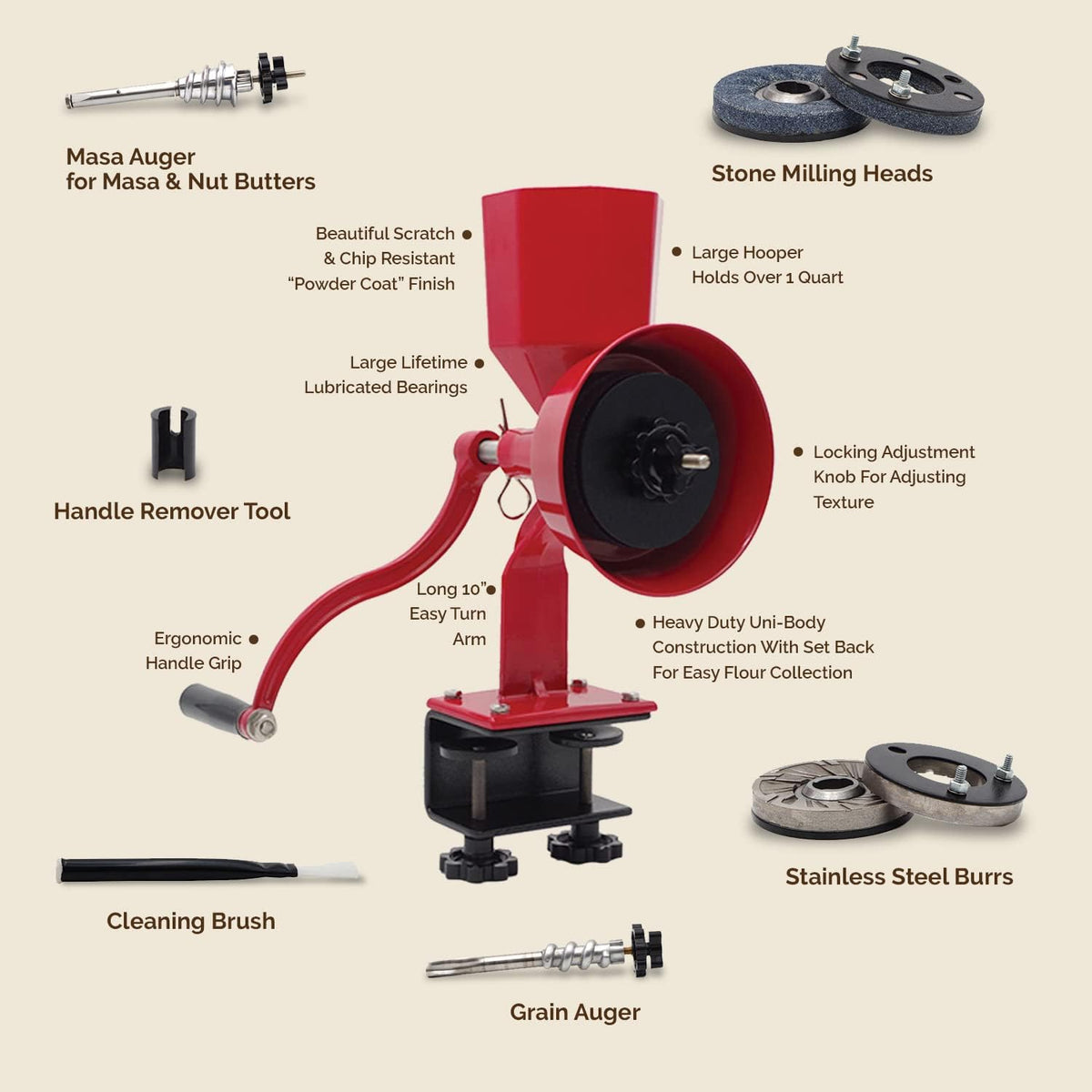 Red Manual Hand Grain Mill J40848