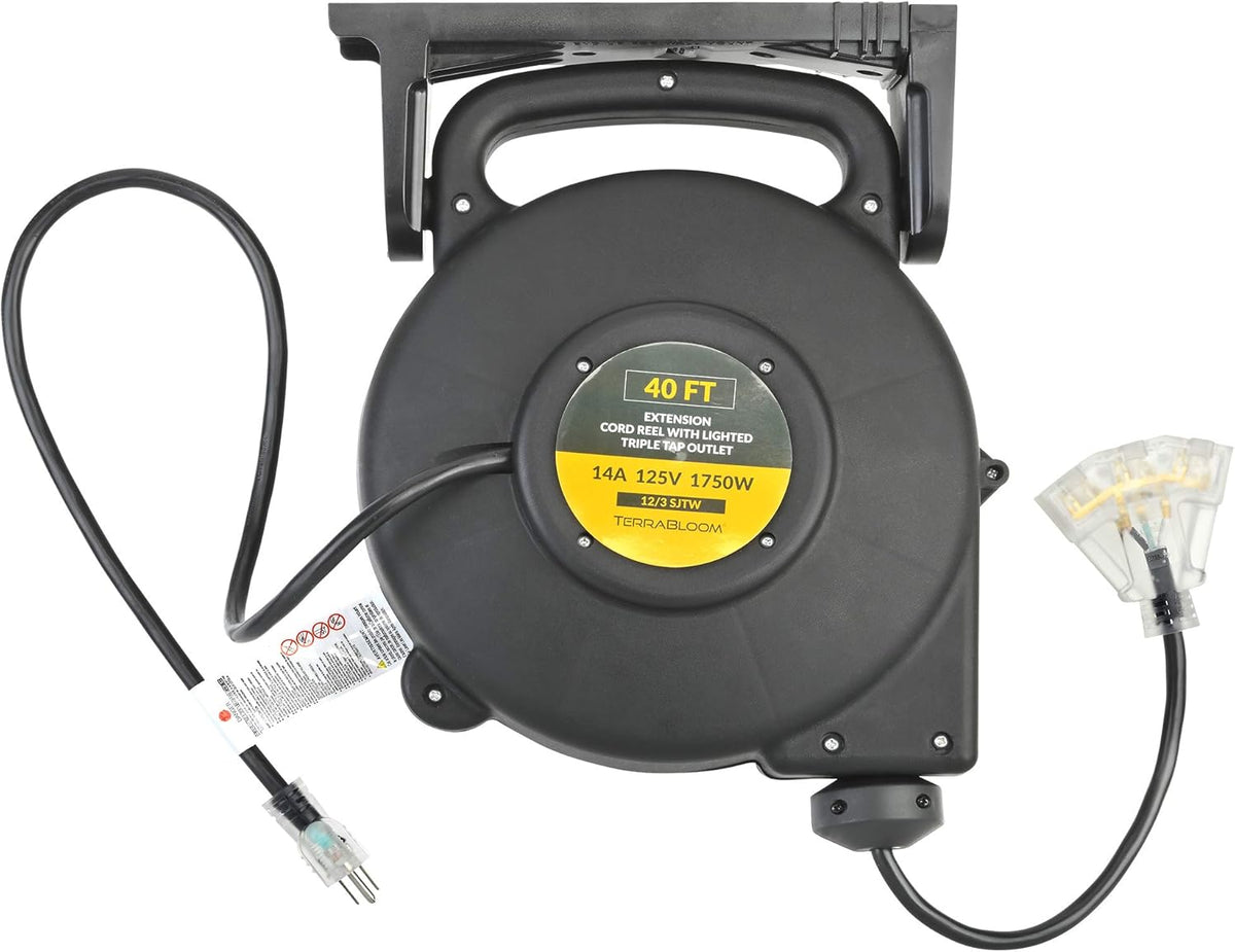 40 Ft 12/3 Retractable Extension Cord Reel with 3 Outlets E137619
