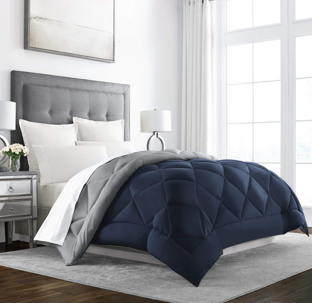 King Cal King Navy Reversible Down Alternative Comforter Q116051
