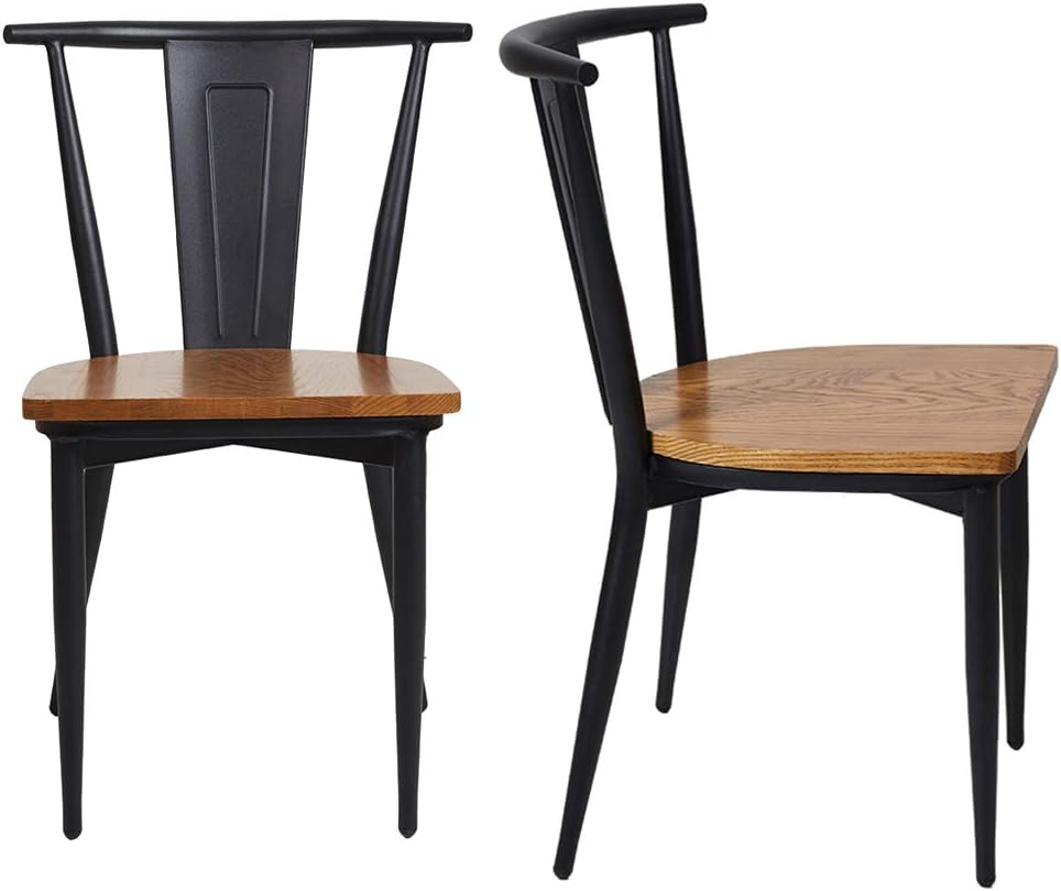 Set of 2 Metal Stackable Dining Chairs with Wood Seat S843771