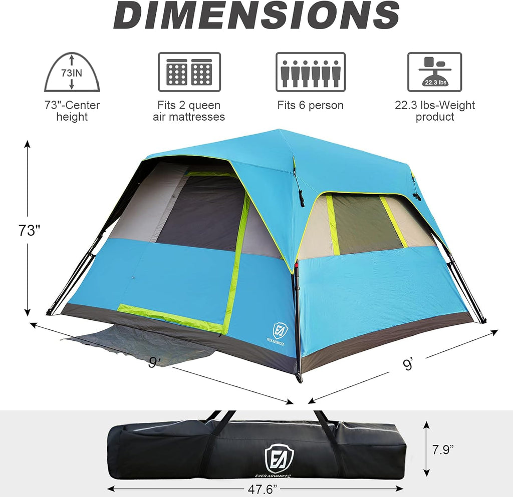 6 Person Water-Resistant Camping Tent with Rainfly I66763