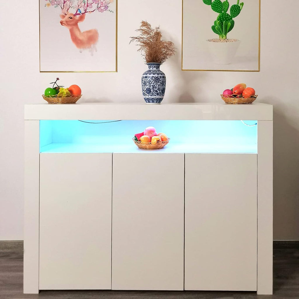 White Wall-Mounted TV Stand with LED Lights and 2 Storage Drawers H27289