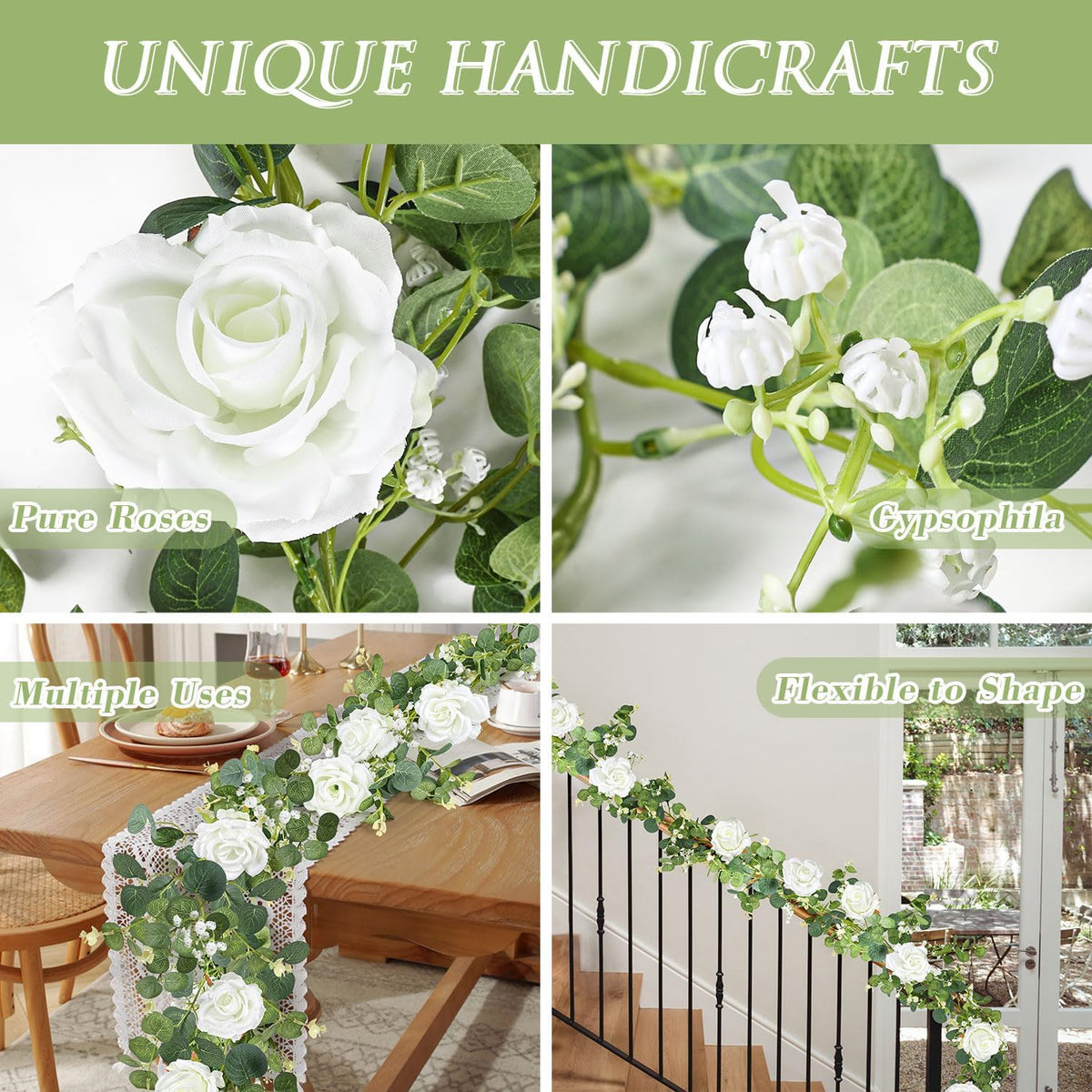 6.5ft Artificial Eucalyptus Garland with Flowers U1465