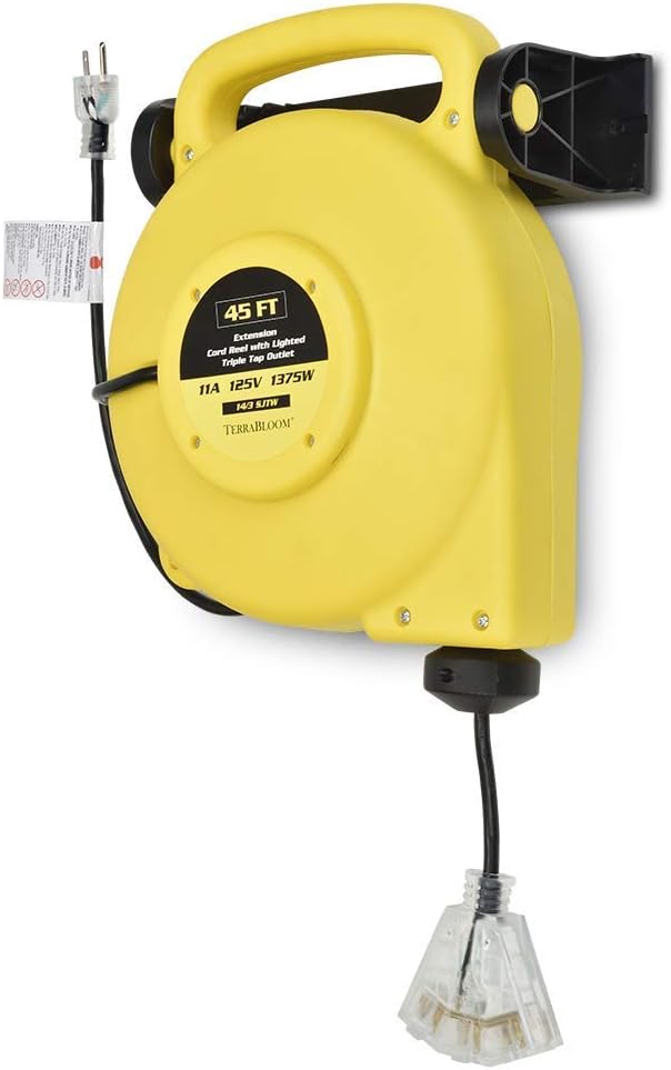 40 Ft 12/3 Retractable Extension Cord Reel with 3 Outlets E137619