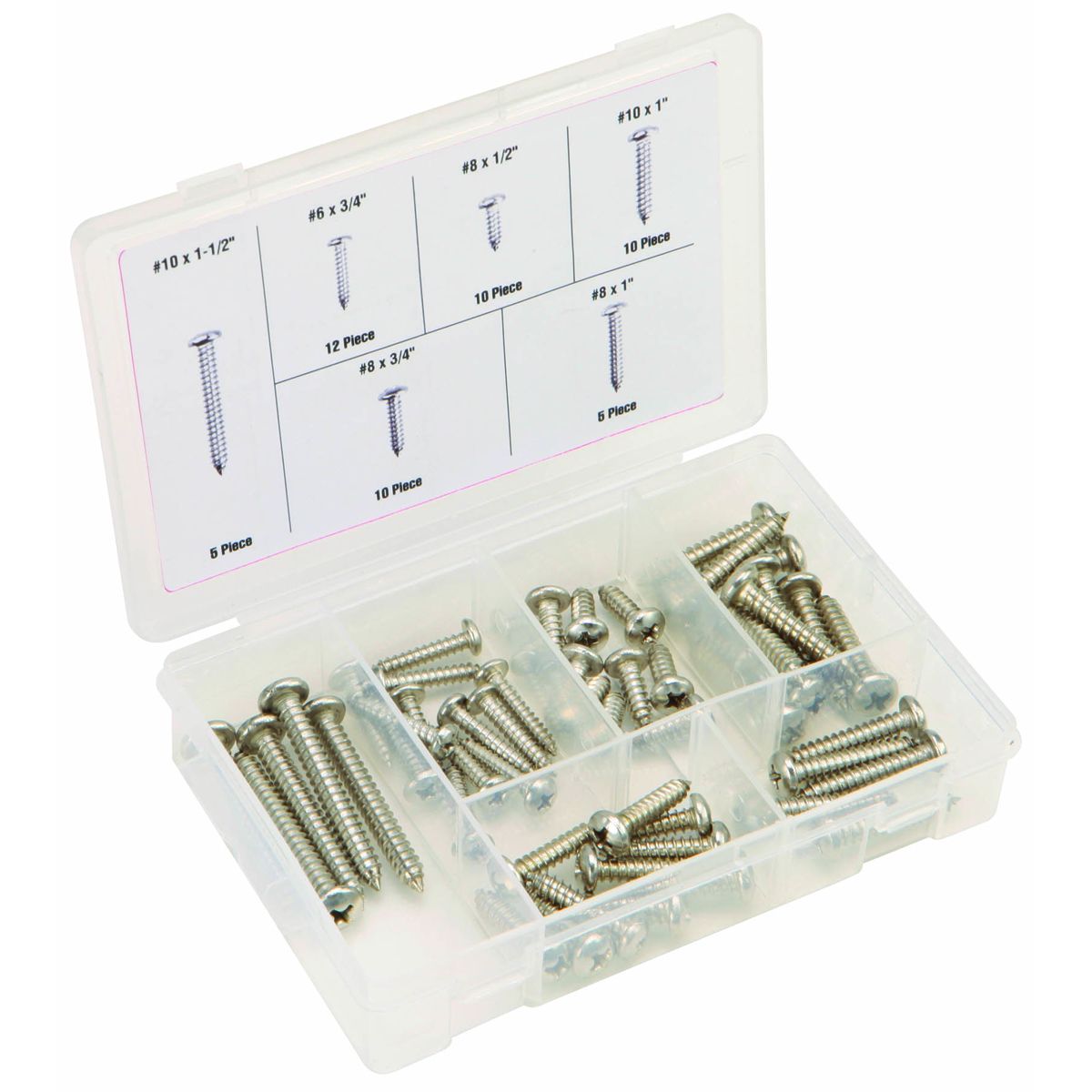 Stainless Steel Sheet Metal Screw Assortment, 52 Piece L4939