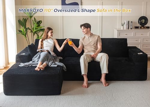 110" Modular Sectional Couch with L-Shape Chaise Black E8863