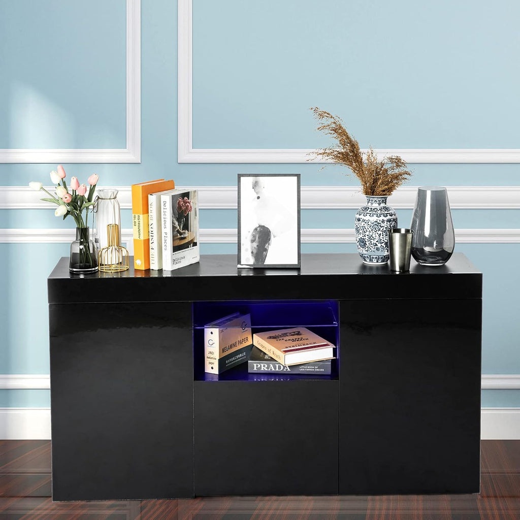 White Wall-Mounted TV Stand with LED Lights and 2 Storage Drawers H27289
