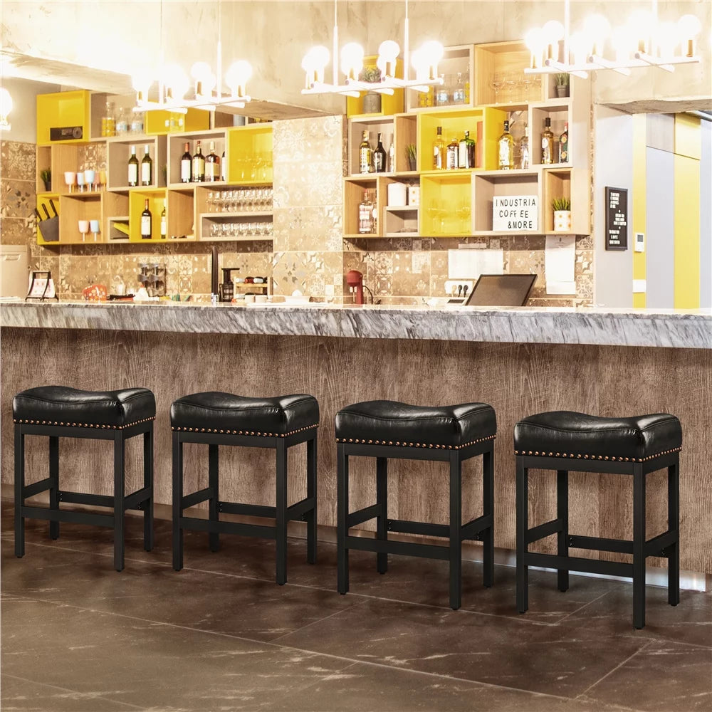 Set of 2 Black Faux Leather Bar Stools E52348