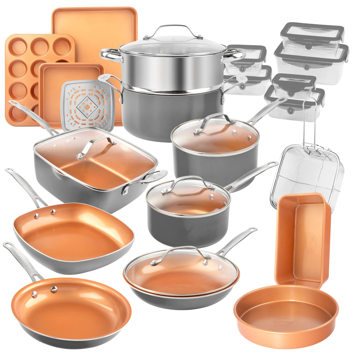 32 Pcs Nonstick Cookware Bakeware Food Storage Set Red Z709359
