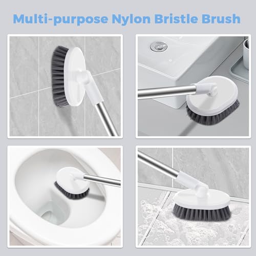 2-Way Toilet Brush with Ventilated Holder Silicone and Bristle Brushes with Aluminum Handle U4461