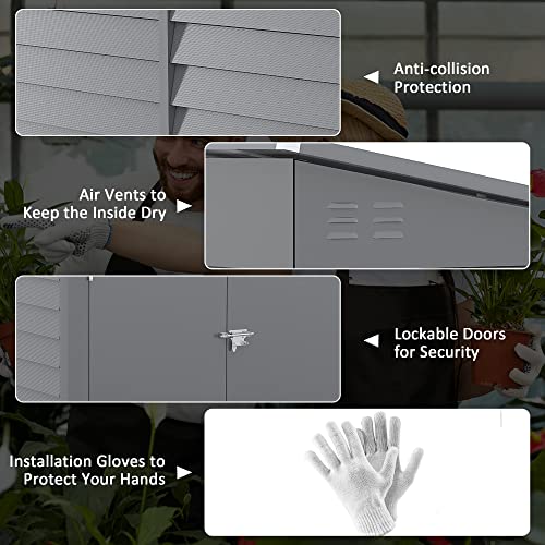 Gray Steel Outdoor Storage Shed with Foundation Kit and Lockable Doors C33091
