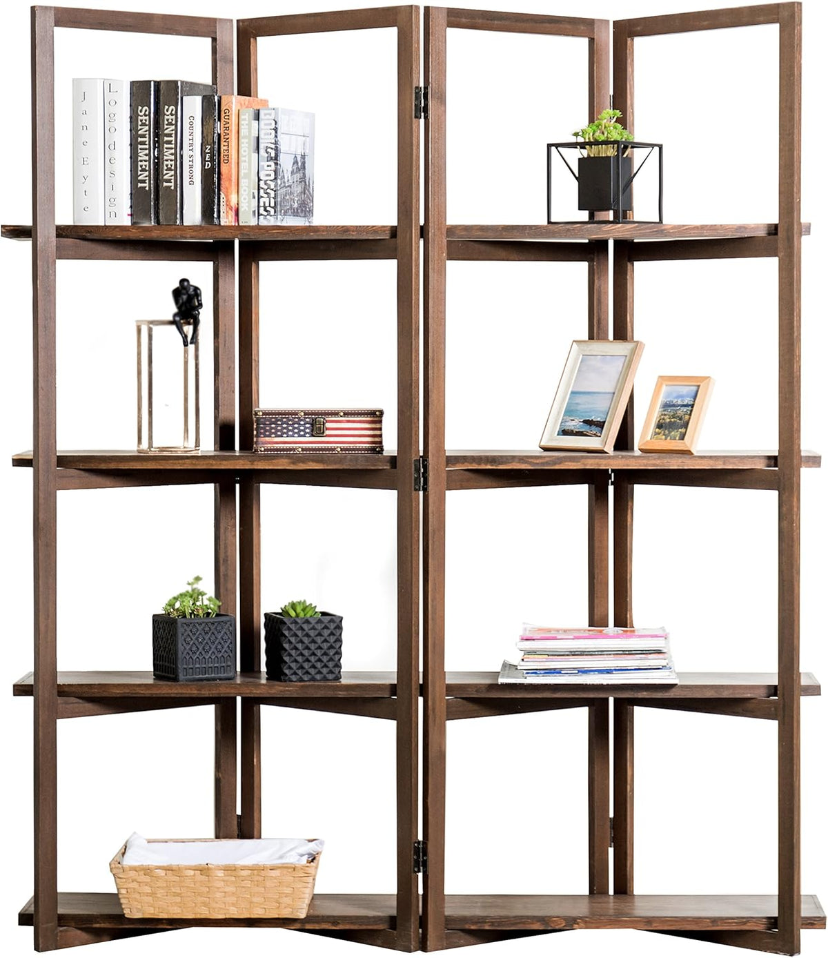 Dark Brown Wood 4 Tier Bookcase Room Divider Y68944