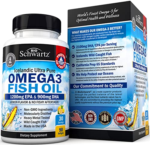 2250mg EPA DHA Omega 3 Fish Oil Supplement, Burpless Lemon Flavor, 180 Softgels M192388