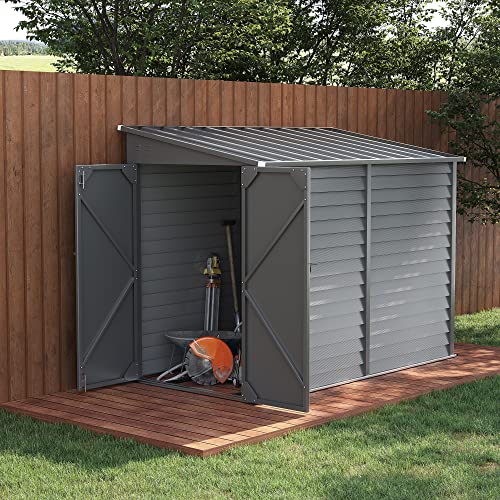 Gray Steel Outdoor Storage Shed with Foundation Kit and Lockable Doors C33091