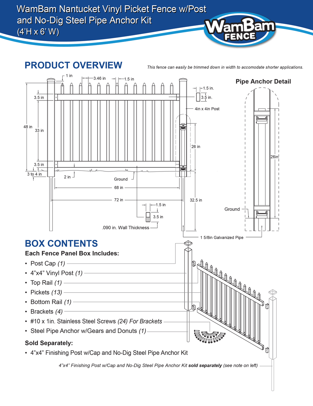 4ft x 6ft No-Dig Fence with Post Anchor & Cap H716