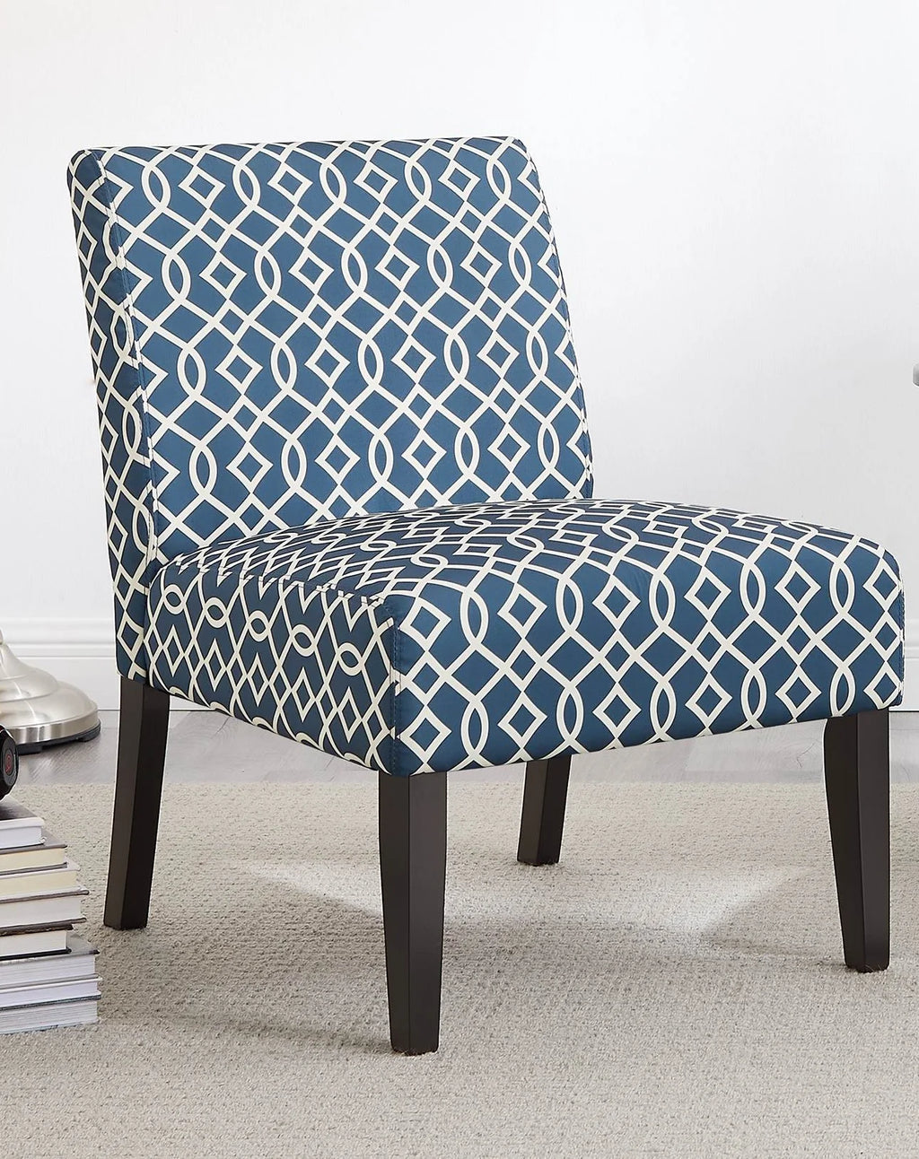 3pc Blue Fabric Upholstered Side Table and 2 Chairs A52363