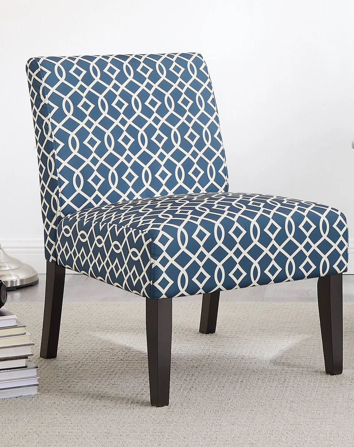 3pc Blue Fabric Upholstered Side Table and 2 Chairs A52363