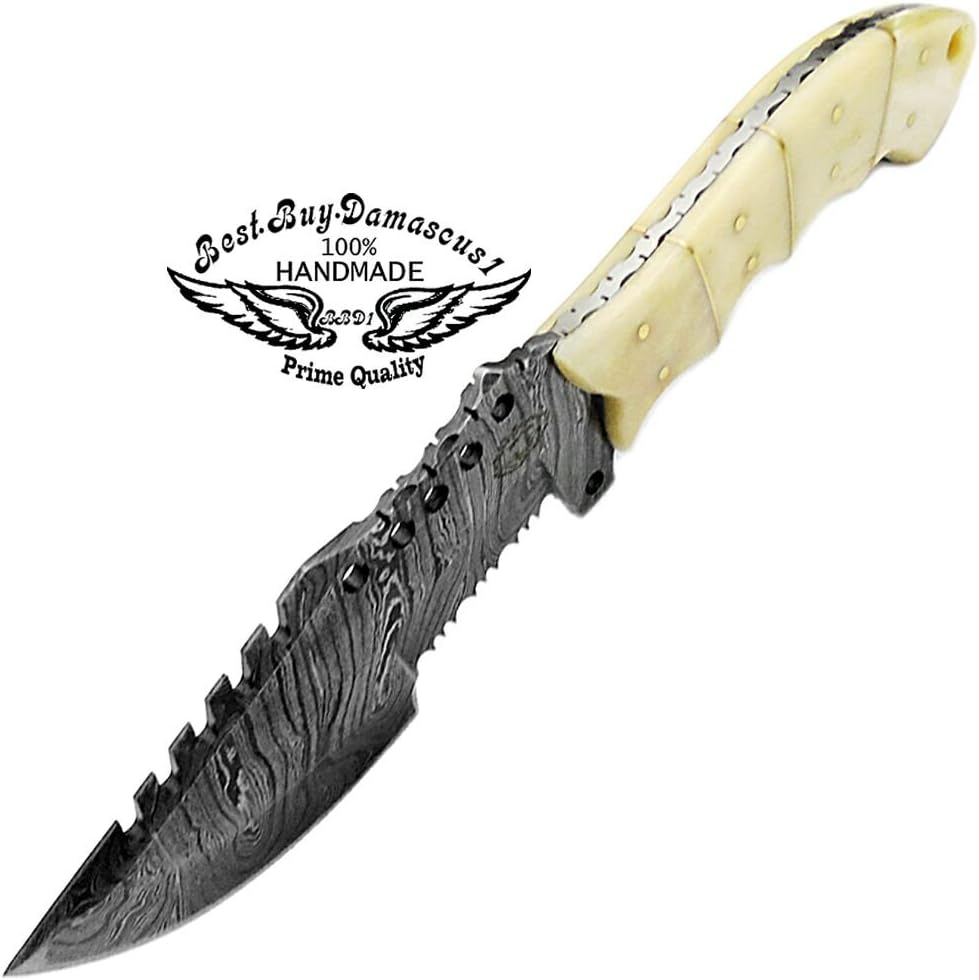 Camel Bone 9.5'' Fixed Blade Damascus Steel Hunting Knife G191