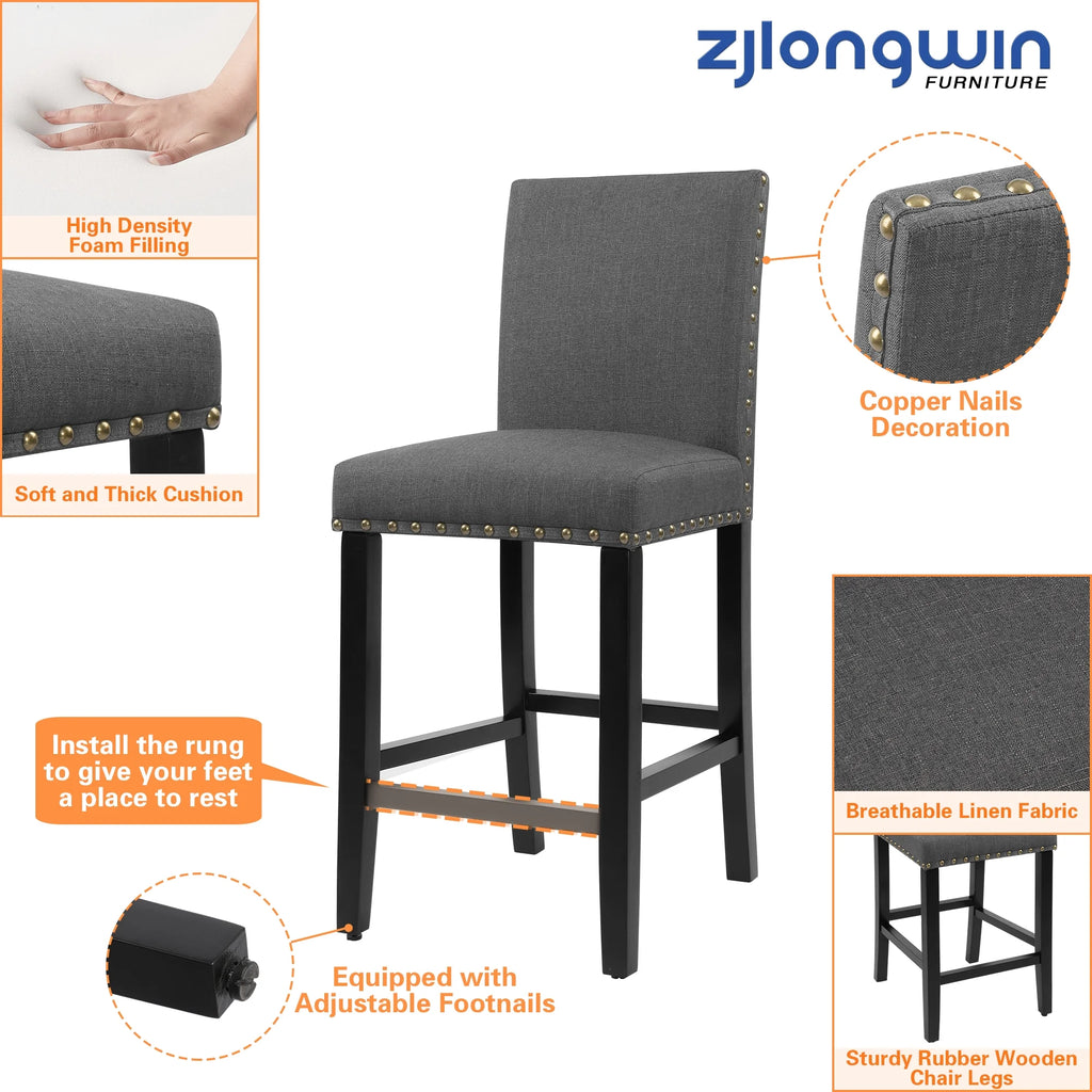 Charcoal Fabric Upholstered Wooden Barstools Set of 2 S477
