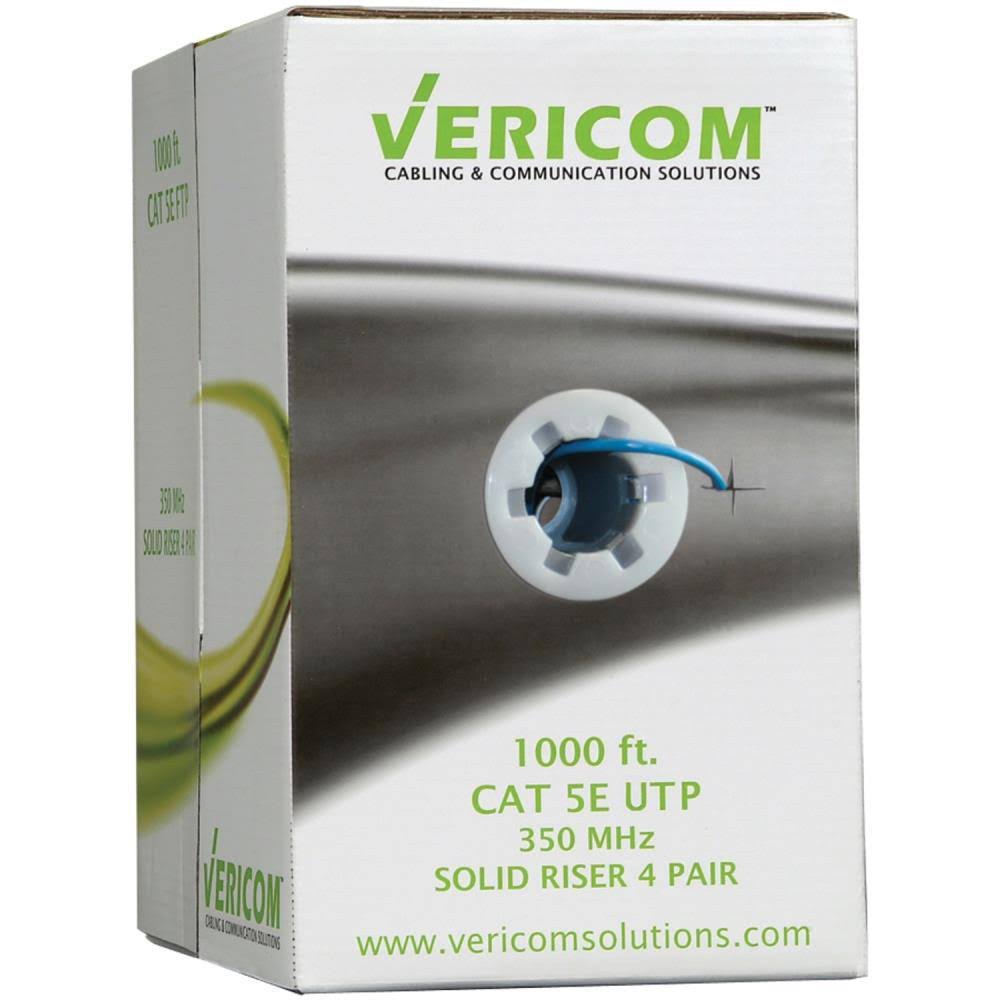 Cat 5e U/UTP Solid Riser CMR Cable, 1000 ft Pull Box I820