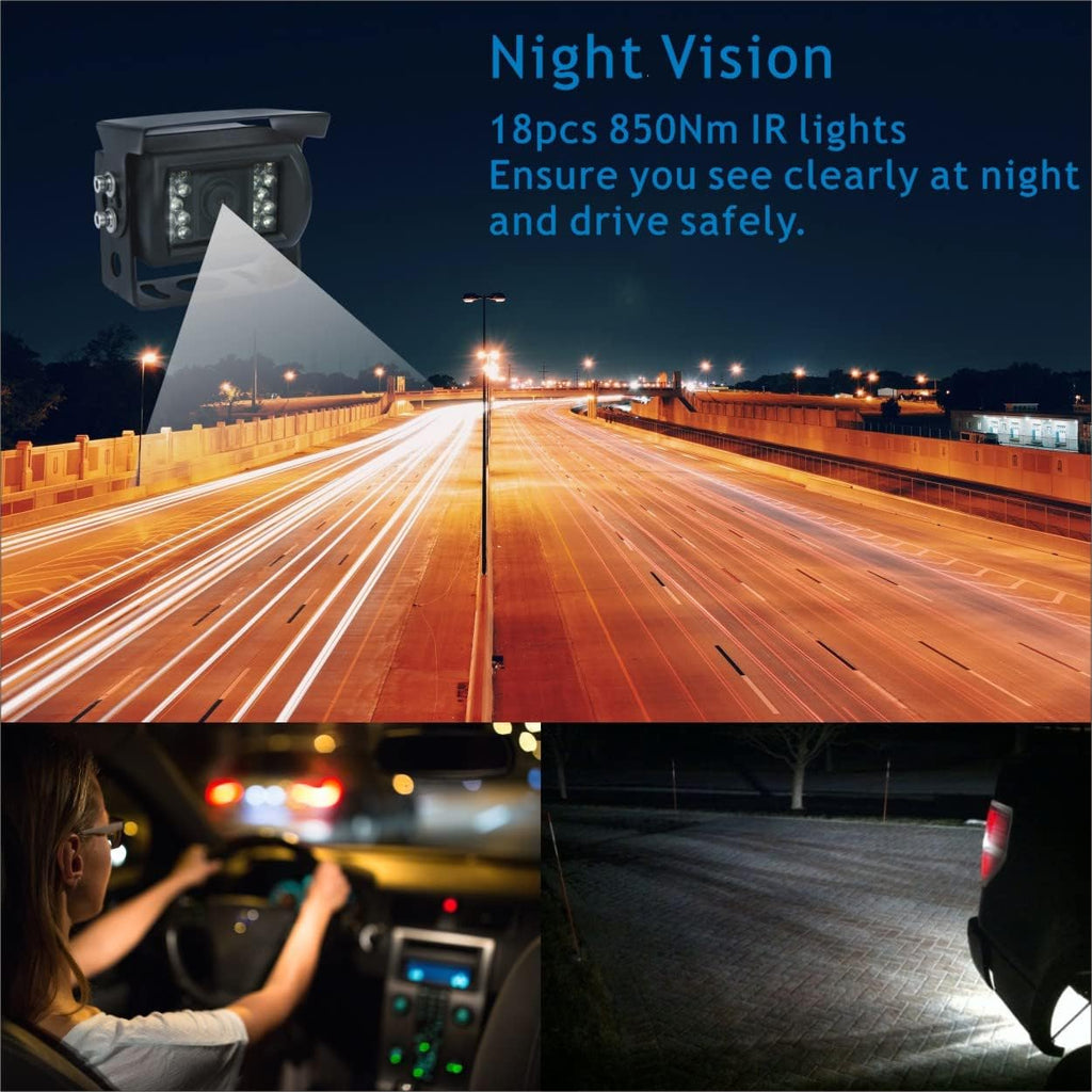 Wired 7 LCD Monitor Backup Camera System with Night Vision IP69K Waterproof Camera N122896