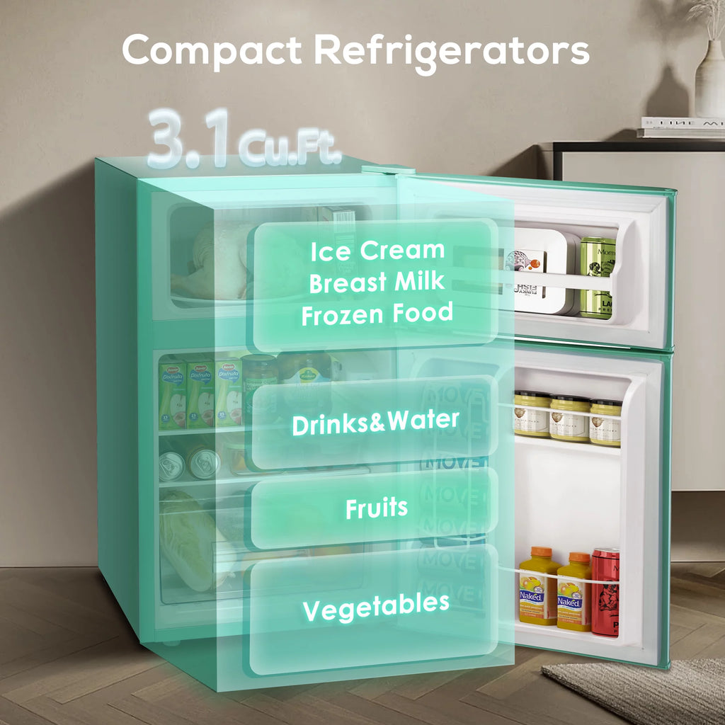 Mini Refrigerator 3.2Cu.Ft Compact Fridge 2-Double Doors with a Freezer M815