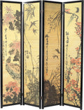 Black Frame 4 Panel Wood Bamboo Room Divider A6322