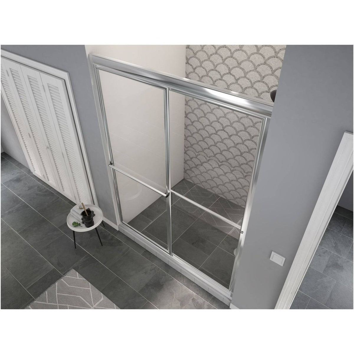 Framed Sliding Shower Door with Towel Bar in Clear Glass I412598