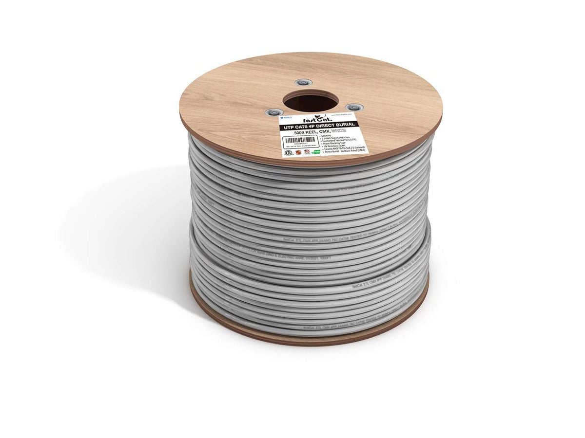 Cat6 Direct Burial Outdoor Ethernet Cable 1000Ft Waterproof 23AWG Solid Copper UTP White O5536