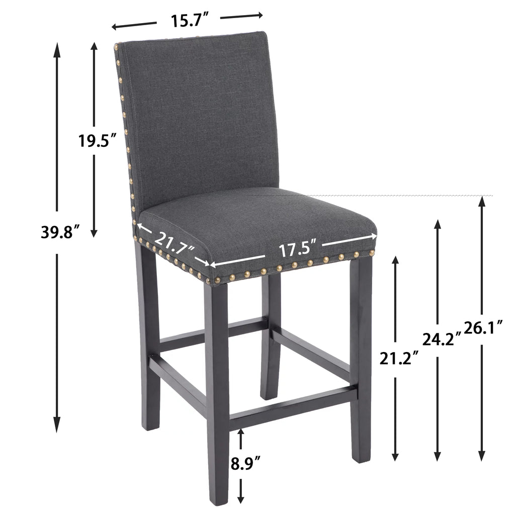 Charcoal Fabric Upholstered Wooden Barstools Set of 2 S477