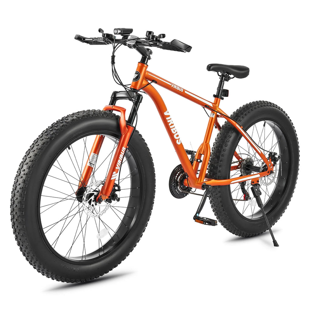 26 Fat Tire Mountain Bike with Front Suspension 21 Speeds Disc Brakes Orange S37064