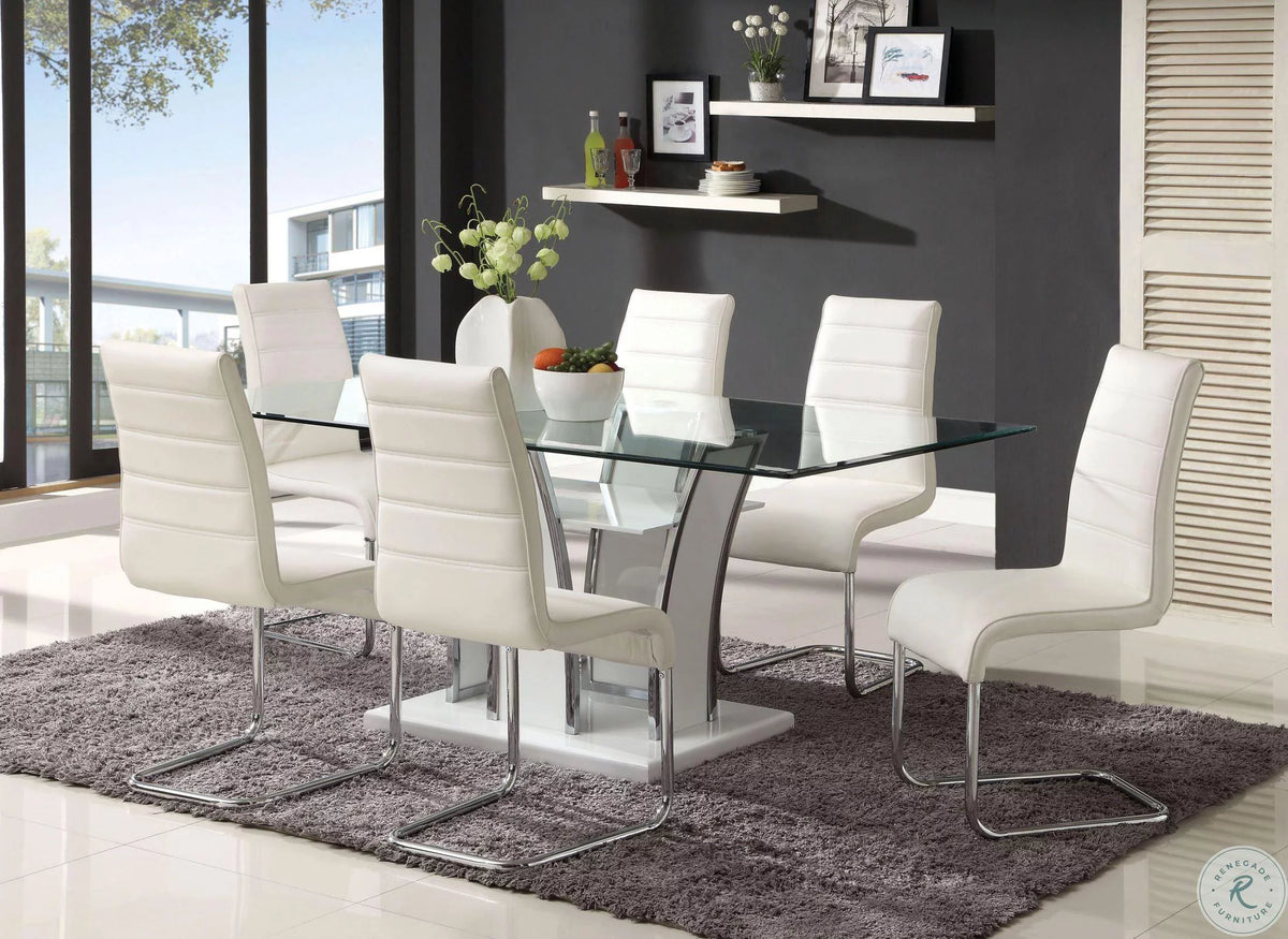 White & Chrome 7pcs Dining Room Set H8661