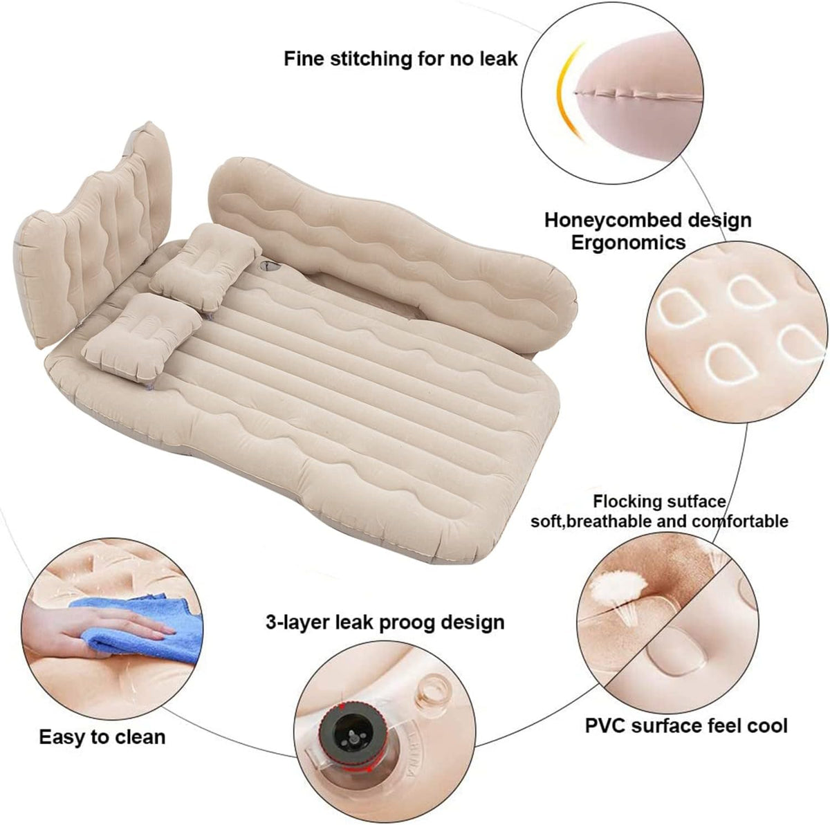 Beige Inflatable Car Air Mattress Y721634