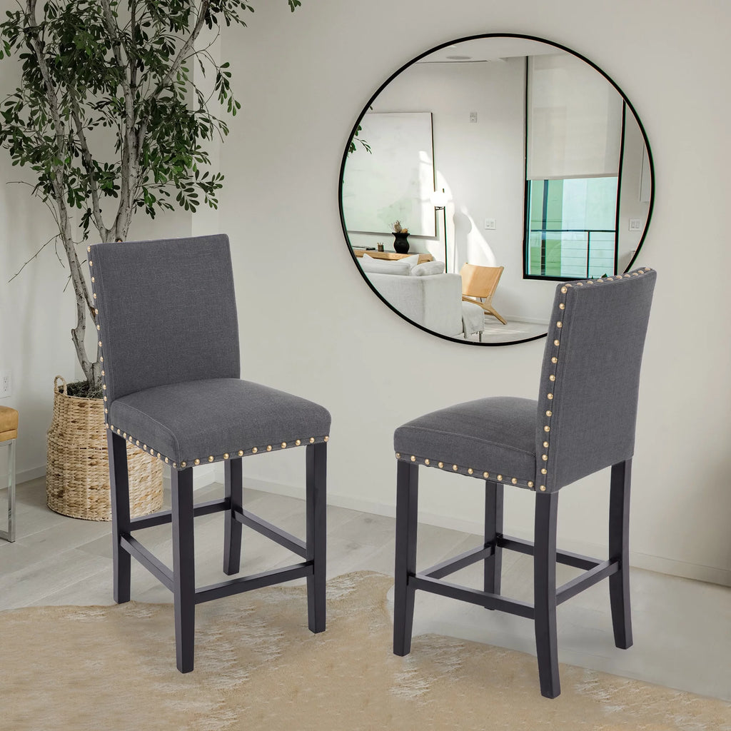 Charcoal Fabric Upholstered Wooden Barstools Set of 2 S477
