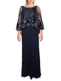 Navy Sequined Mesh Evening Dress H22367
