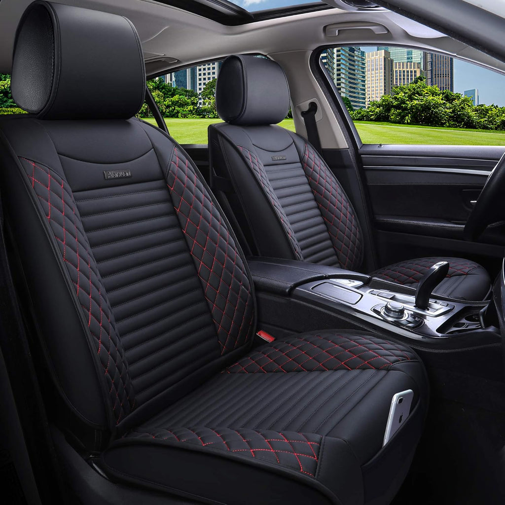 5 Car Seat Covers Full Set Waterproof Leather Universal Black S19664