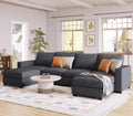 Gray U Shaped 6 Seater Sectional Sofa with Ottomans T311