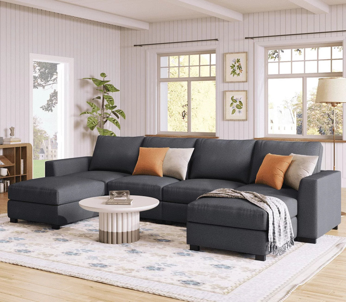 Gray U Shaped 6 Seater Sectional Sofa with Ottomans T311