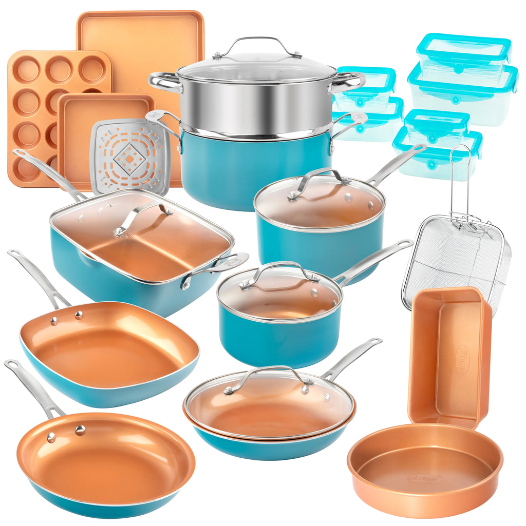 32 Pcs Nonstick Cookware Bakeware Food Storage Set Red Z709359