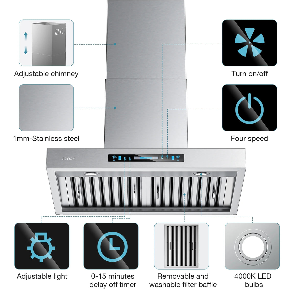 30" Wall Mount Stainless Steel Range Hood L8640