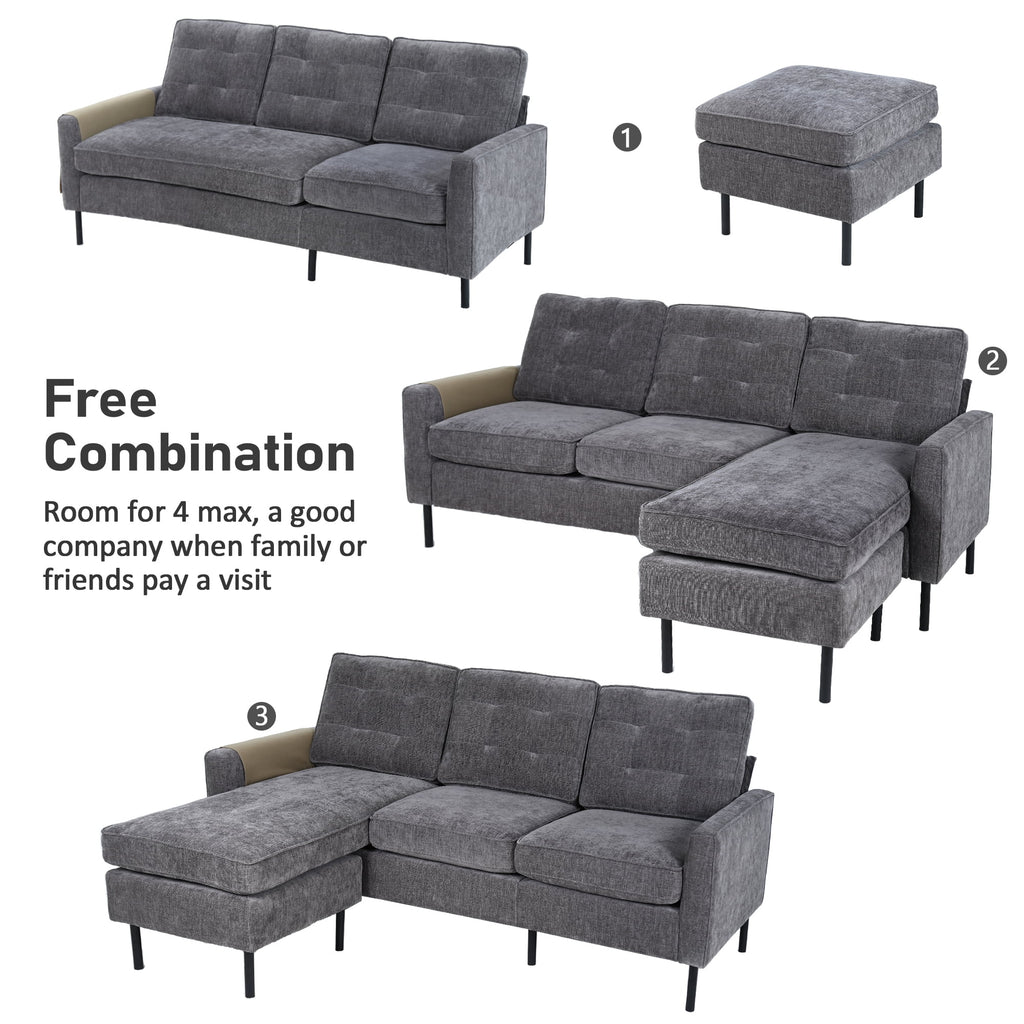 Grey Chenille L Shaped Sectional Sofa with Reversible Chaise N70913