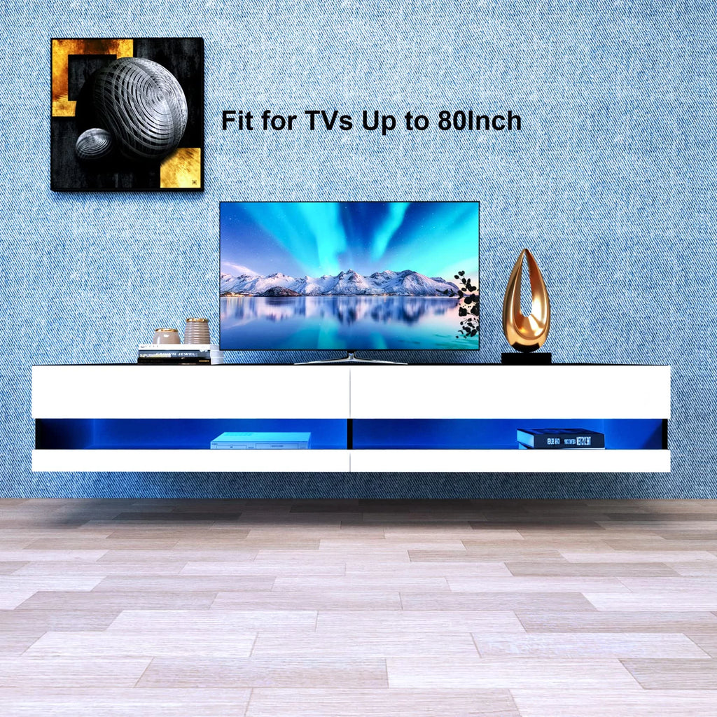 White Black High Gloss Floating TV Stand with LED Lights A4375