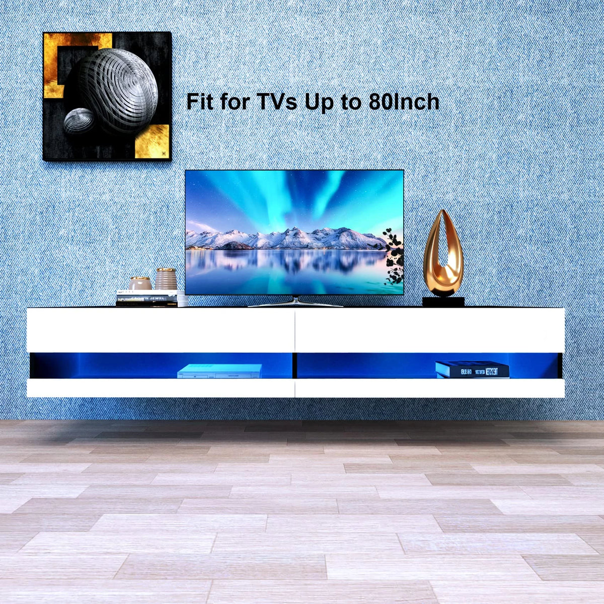 White Black High Gloss Floating TV Stand with LED Lights A4375