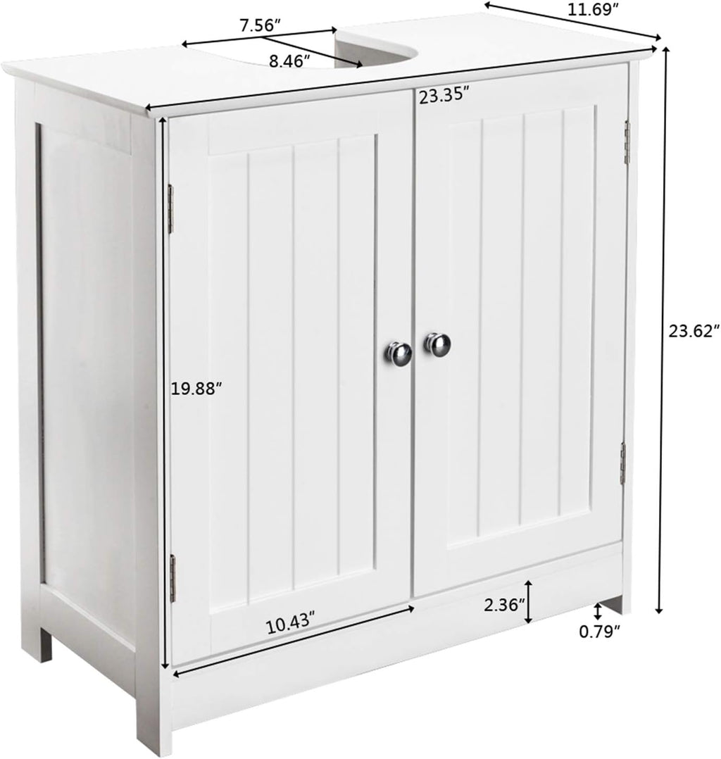 White Bathroom Floor Storage Cabinet with 2 Doors and Internal Shelf U788