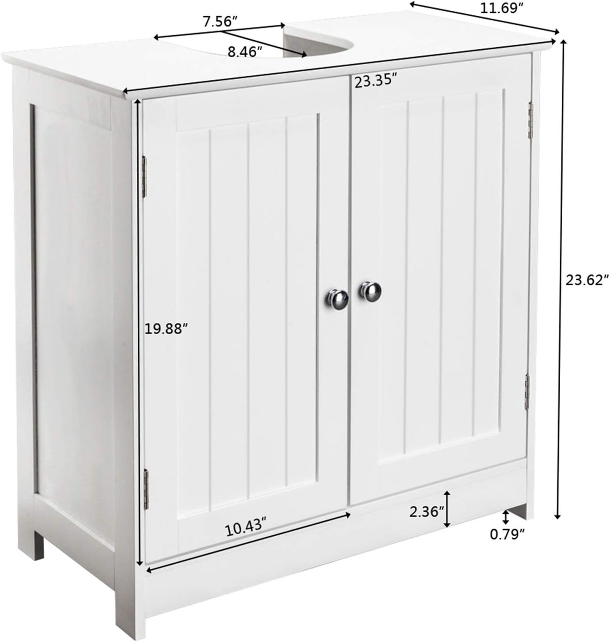 White Bathroom Floor Storage Cabinet with 2 Doors and Internal Shelf U788
