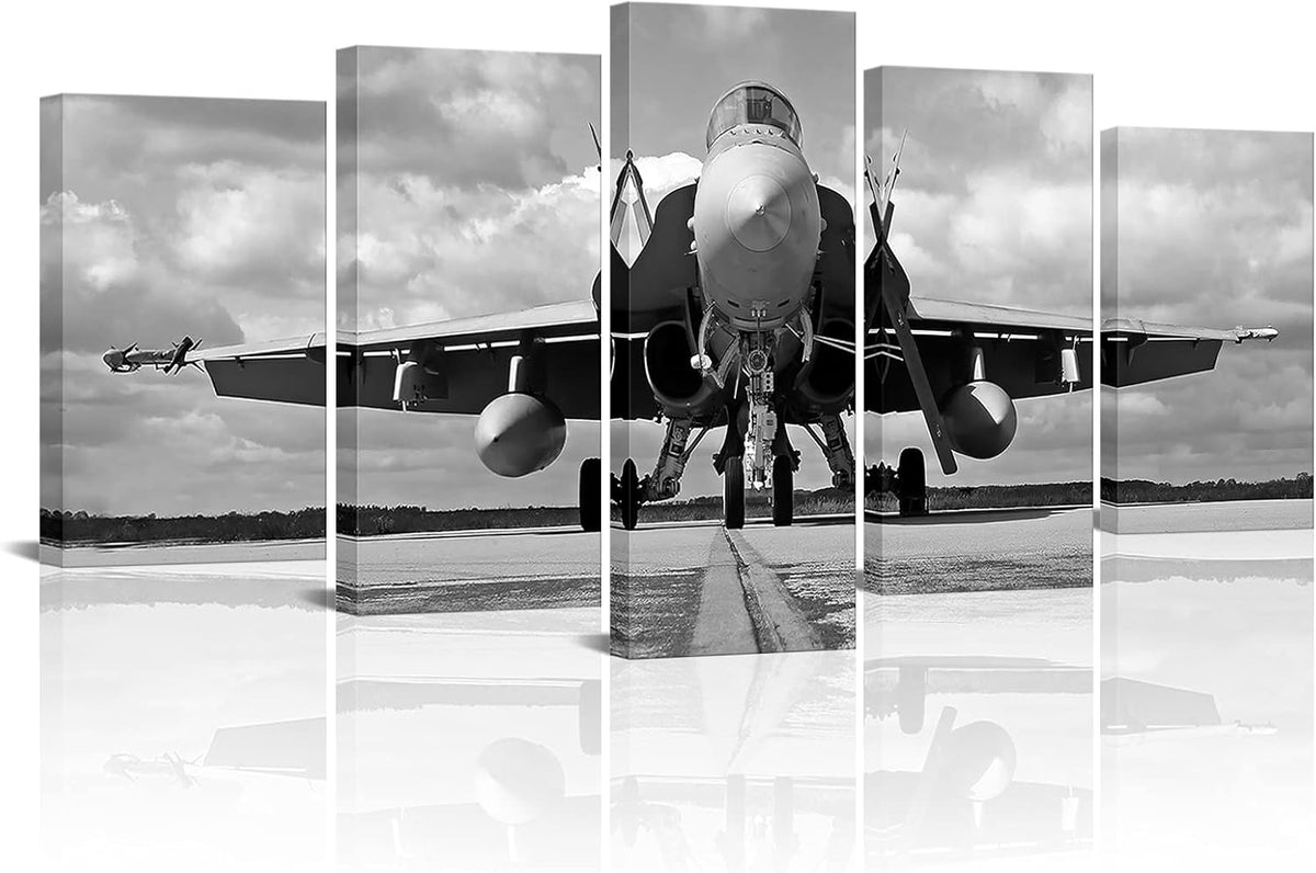 5 Piece Black and White Airplane Canvas Prints Wall Art O64976